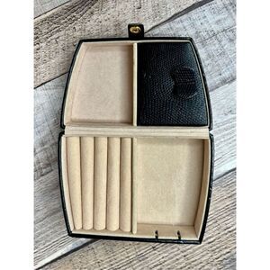NEW Black Mini Travel Home Jewelry Case Box Hinged Faux Leather Organizer‎